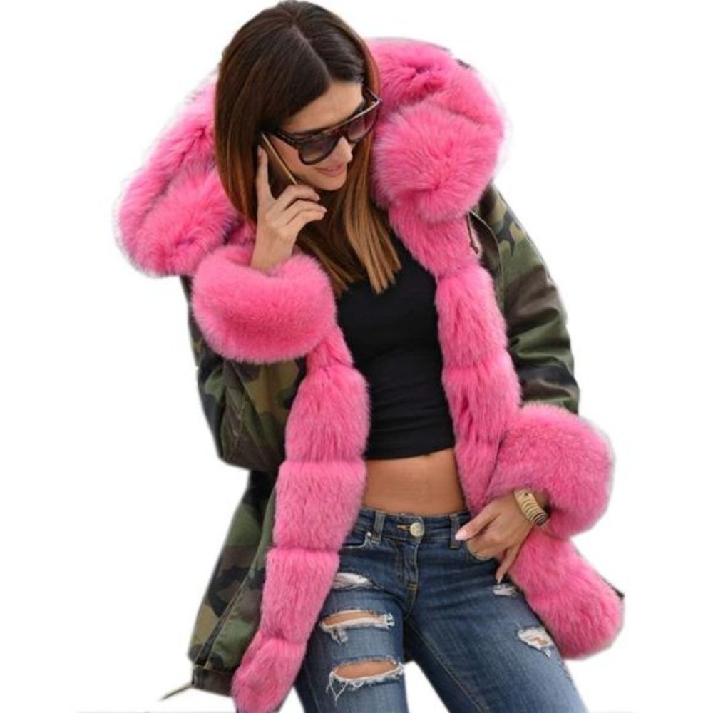 Women Winter Coat with Faux Fur Hood Thicken Warm Plus Size For Women